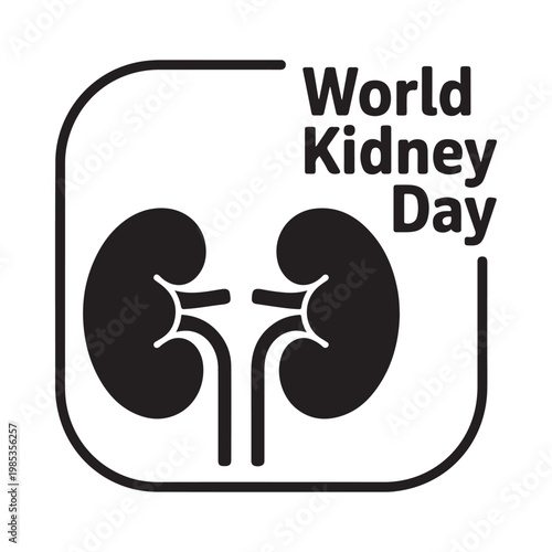 World kidney day illustration featuring two kidneys and a ureter within a rectangular frame