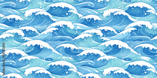 Seamless blue sea wave pattern vector illustration of an ocean nature background for summer wallpaper design
