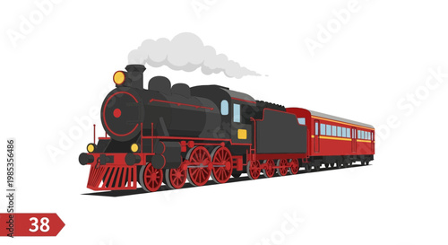 Vintage Steam Locomotive with Red Passenger Cars