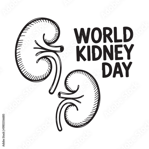 World kidney day illustration with detailed kidney drawing and bold text message