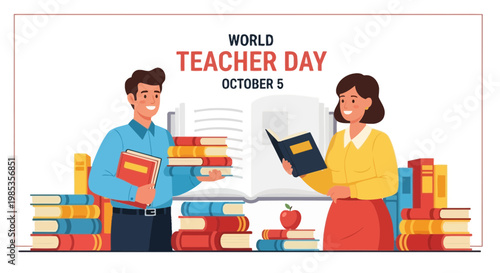 World Teacher Day October 5: Teachers with Books, Education, Knowledge, Learning, School