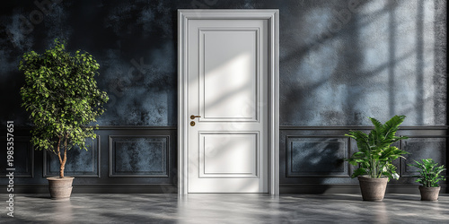 White door in a dark gray wall