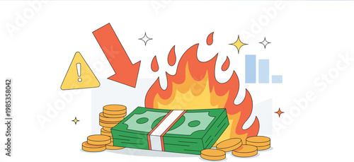 Illustration depicting financial losses and increasing costs, vector concept showing downward graphs, rising expense arrows, and negative economic trends, representing budget strain, inflation