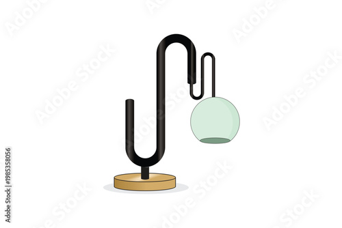Abstract modern desk lamp in format vector illustration with unique curved structure and soft pastel glass shade.