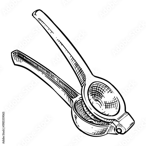 manual juicer citrus lemon squeezer vector line art hand drawn illustration