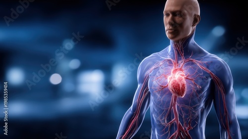 Anatomical 3D Rendering of Human Cardiovascular System and Heart with Blood Vessels