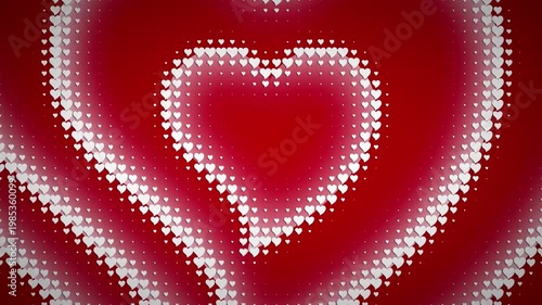 Romantic Valentine's day background with ring of red and pink hearts Endless animation of many red hearts in 3D and flying on green screen. animation.