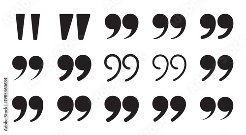 Black quotes vector icons isolated on white background, different styles and designs for text.