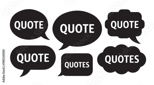 Black speech bubbles with the word quote and quotes for message.