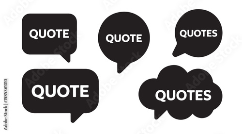Black speech bubbles with the word quote and quotes for design.
