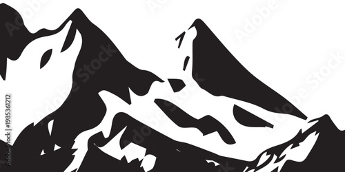 Bold Black and White Mountain Peaks Vector Illustration.