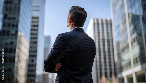 Professional Business Leader Looking at Urban Skyline