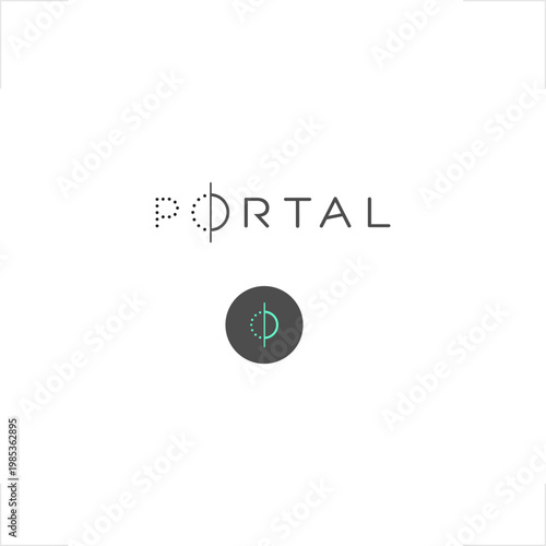 Clean minimalist portal logo featuring geometric gateway symbol with dotted accent and bold sans-serif typography, designed for technology, digital platform, modern corporate brand identity applicatio