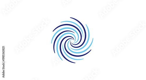Abstract Swirl Vortex Blue and Dark Blue Lines on White Background