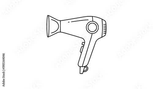 A minimalist line art illustration of a hair dryer