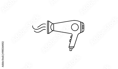 A simple line art illustration of a hair dryer with hot air blowing out