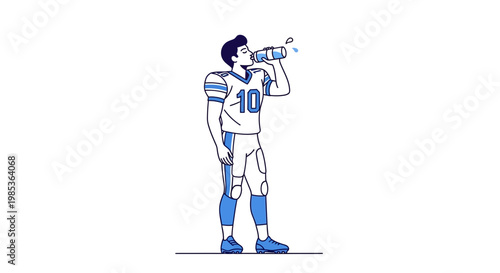 American Football Player in Uniform Drinking Water After Game