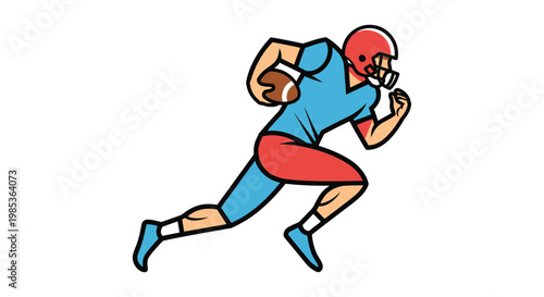 American Football Player Running with Ball, Athlete in Action, Sports Illustration
