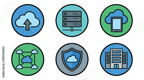 Cloud Computing Icons Represent Data Storage and Security.