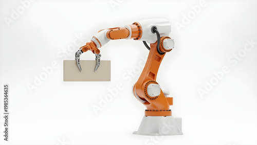 A robotic arm lifts a box in an industrial setting with precision technology.