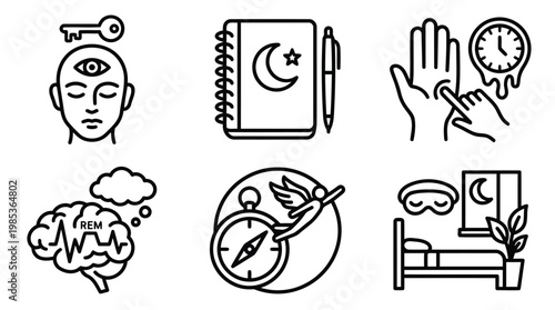 Mindfulness icons set representing mental wellbeing symbols.