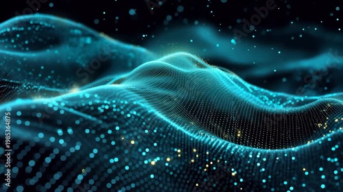 Dynamic data flow and energy waves create a futuristic background for digital concepts in a virtual space setting