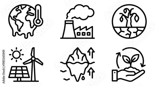 Environmental Sustainability Icons Depict Renewable Energy Nature.
