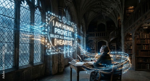 Person in Library with Digital Signage