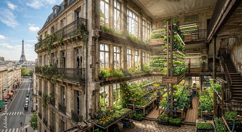 Aerial View of Rooftop Greenhouse in Paris