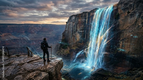 Hiker at Grand Canyon Waterfall