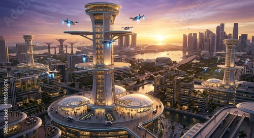 Futuristic Cityscape with Advanced Transportation System