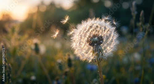 Dandelion in Field at Sunset