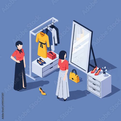 Two women planning fashion and shopping.