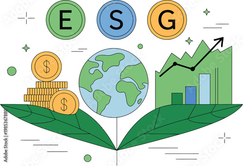 Quadro su tela Sustainable growth and environmental, social, governance investments balancing o