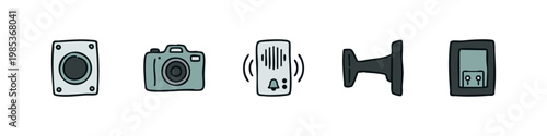 Security and Photography Icons Set with Camera Speaker and Intercom