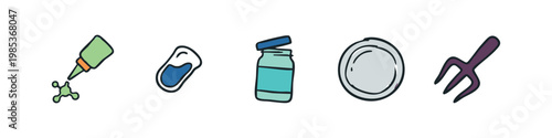 Laboratory and Household Icons Set with Glue Jar Petri Dish and Garden Tool