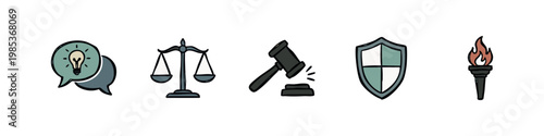 Law, Justice, and Legal System Hand-Drawn Icon Set