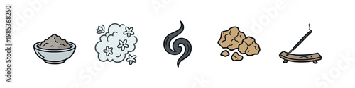Hand-drawn Doodle Icons of Incense, Aromatherapy, and Relaxation Elements on White Background