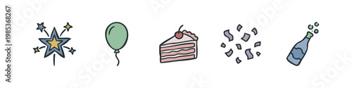 Hand-drawn Doodle Icons of Party and Celebration Elements for Festive Occasions on White Background