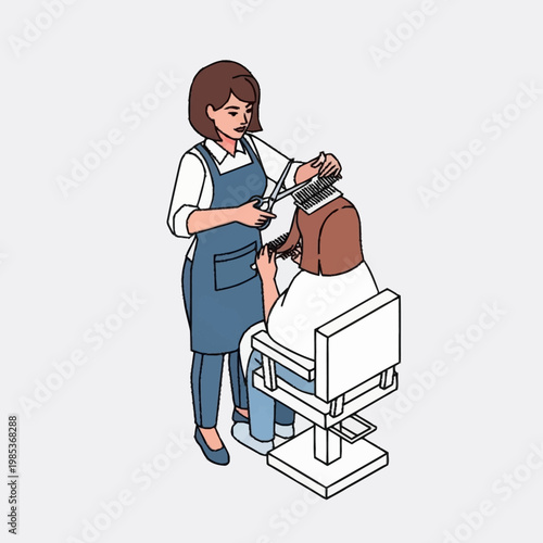 Woman getting haircut at salon chair.