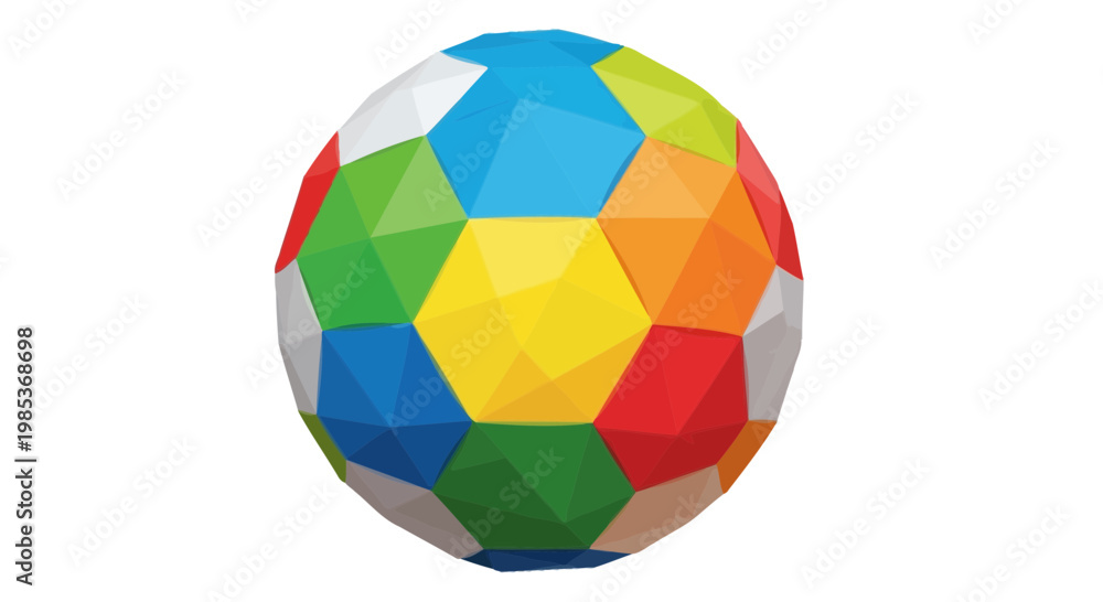 Obraz premium Colorful Geometric Soccer Ball Sphere, Modern Design, Isolated on White