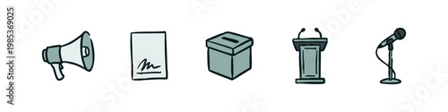 Hand-drawn Politics, Election and Communication Icons Set