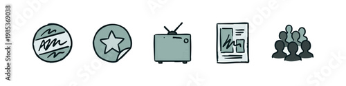 Hand-drawn Politics, Media and Public Icons Set