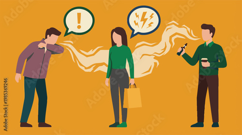 Secondhand vaping smoke causing health issues and irritation to bystanders