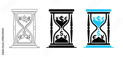 Tableau sur toile Hourglass with Currency Symbols Representing Financial Time Management and Globa