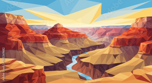 Geometric Grand Canyon Landscape Low Poly Art Sunrise
