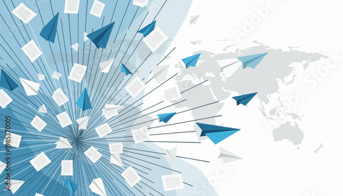 World Press Freedom Day Illustration - Global Media Freedom Paper Planes and World Map Vector