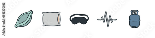 Relaxation, Sleep, Sound, and Energy Icons - Comfort and Utility Symbols Set