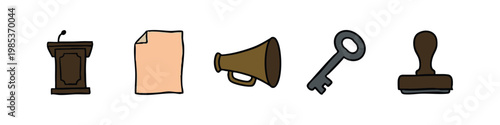Public Speaking, Document, Communication, and Access Icons Set - Official and Business Symbols