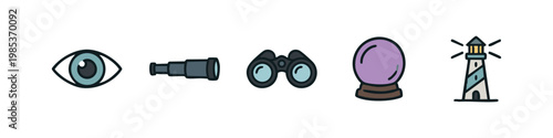 Vision, Observation, Foresight, and Guidance Icons - Future and Navigation Set
